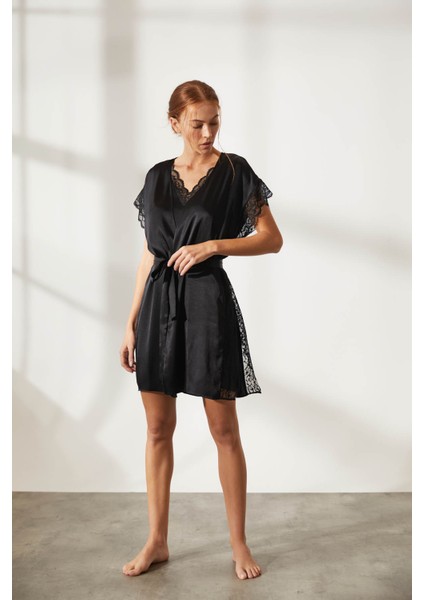 Kadın Vegan Dokuma Dantel Detaylı Kimono indirimleri