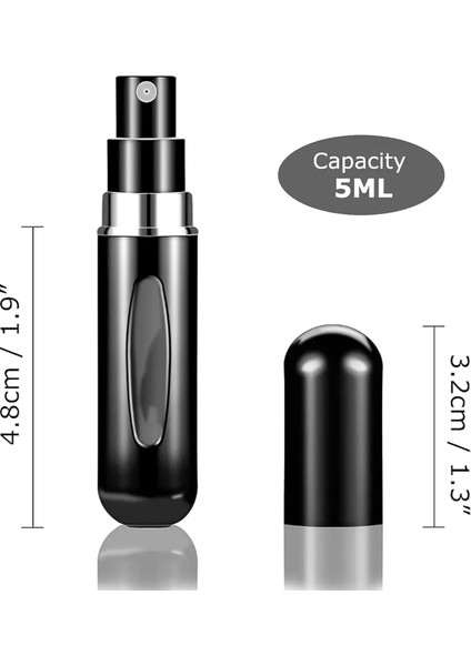 Siyah Cep Parfüm Şişesi Doldurulabilir Mini 5 ml