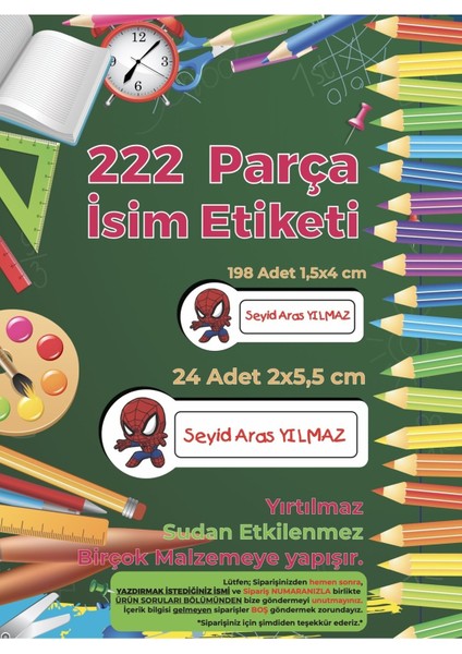 Okul Etiketi Kalem Defter Etiketi Baby Spider Örümcek Adam 222 Adet Folyo Sticker