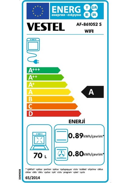 AF-861052 S Wıfı 69 Lt A Enerji Sınıfı Ankastre Fırın