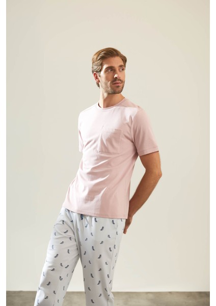 Erkek Pamuklu Kısa Kollu Cepli Pijama Üstü