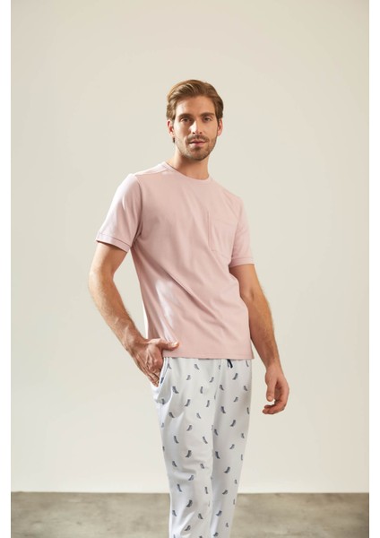 Erkek Pamuklu Kısa Kollu Cepli Pijama Üstü