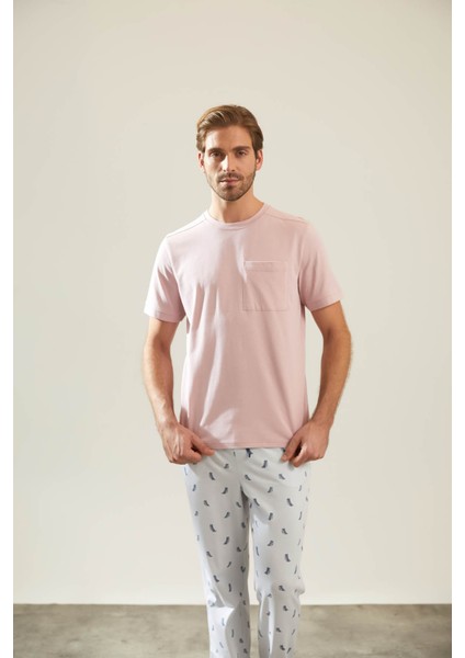 Erkek Pamuklu Kısa Kollu Cepli Pijama Üstü