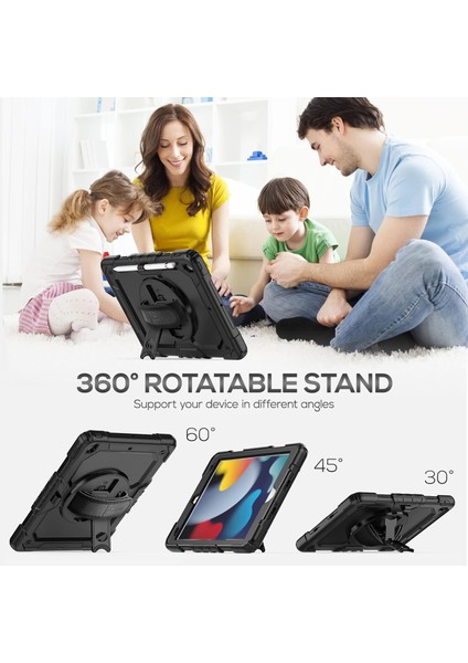 Apple iPad 9. Nesil 10.2 Inç Zırhlı Armour Defender Askılı Kalemlikli Kılıf A2602 A2604 A2603 A2605