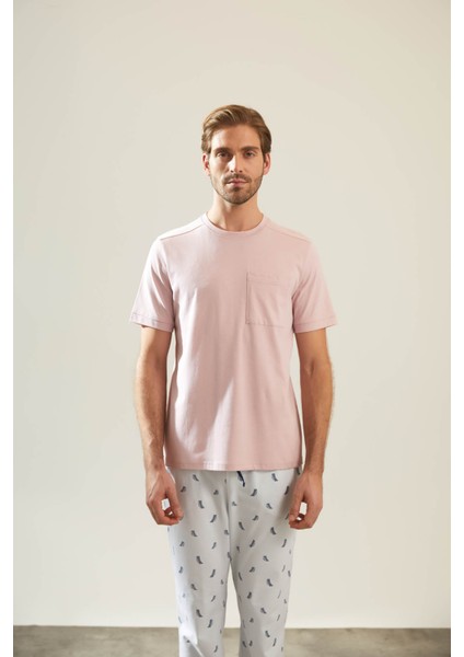 Erkek Pamuklu Kısa Kollu Cepli Pijama Üstü