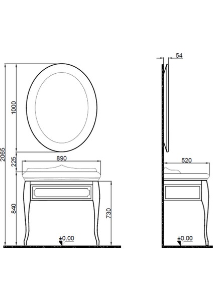 Victorian 90 cm Antrasit Banyo Dolabı Takımı (3 Delikli Lavabo)