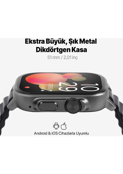 Tempus 51MM Tft Ekranlı Dikdörtgen Metal Kasa Akıllı Saat