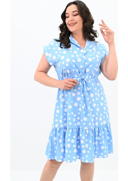 Kadın Büyük Beden Puantiye Detaylı Elbise 5226-25 fiyatları