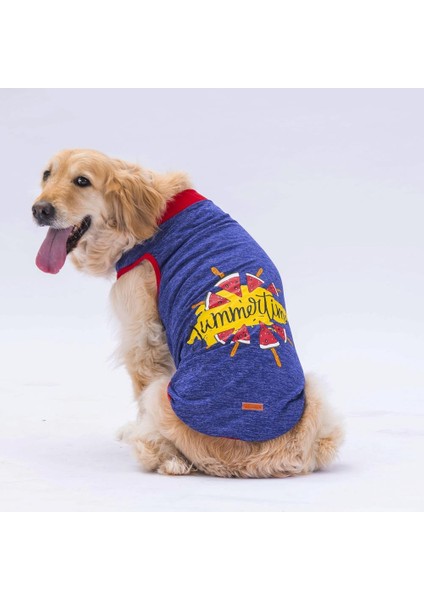 Lacivert Summer Time Büyük Köpek Tişörtü - Köpek Kıyafeti (15 Kg-45 Kg)