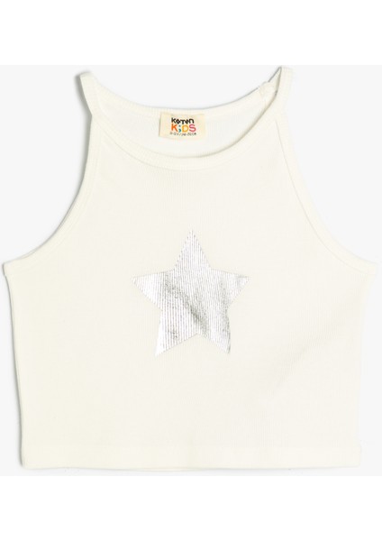 Crop Atlet Halter Yaka Yıldız Baskılı Pamuklu