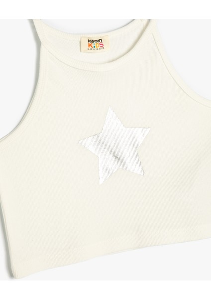 Crop Atlet Halter Yaka Yıldız Baskılı Pamuklu