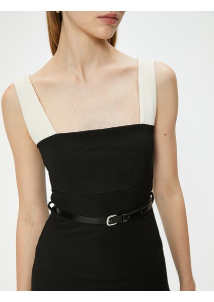 Mini Elbise Kemerli Kalın Askılı Kare Yaka indirimleri