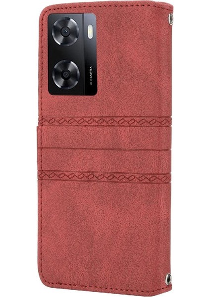 Oppo Için Flip Case A54 4G/A77 4G/A77S Kickstand Cüzdan Kılıf Darbeye Pu (Yurt Dışından)