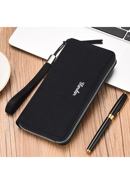 Uzun Erkek Fermuarlı Kanvas Clutch Cüzdan (Yurt Dışından)