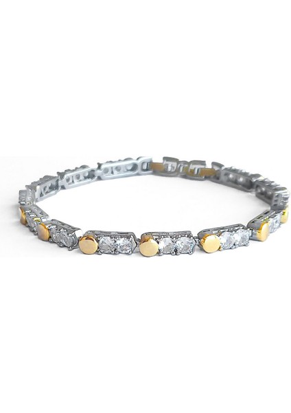 Lüks Zirkon Altın Kaplama Detaylı Çelik Kadın Bileklik