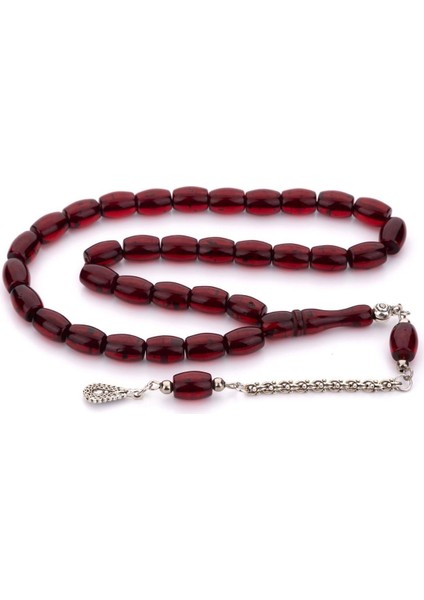 Fıçı Tane Kapalı Kırmızı Toz Kehribar Tesbih