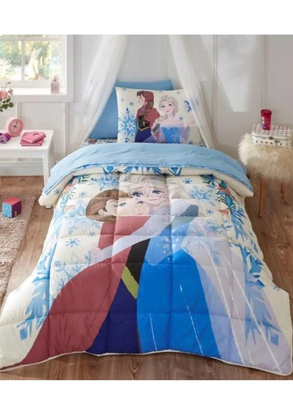 Lastikli Çarşaflı Lisanslı Tek Kişilik Çocuk Uyku Seti-Frozen Winter Mavi