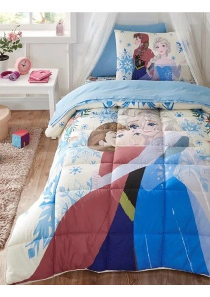 Lastikli Çarşaflı Lisanslı Tek Kişilik Çocuk Uyku Seti-Frozen Winter Mavi fiyatları