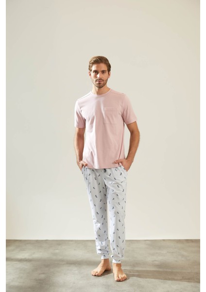 Erkek Pamuklu Kısa Kollu Cepli Uzun Pijama Takımı fiyatları