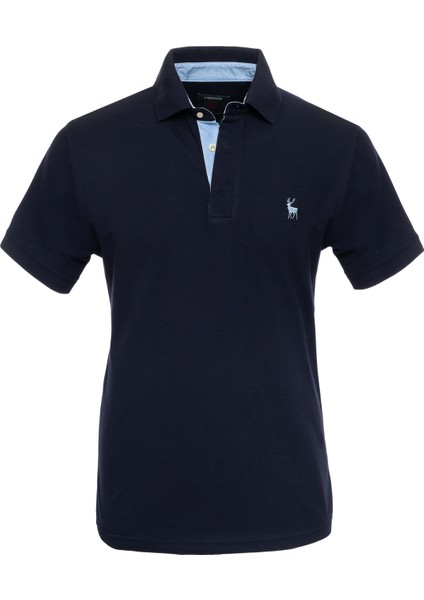 Erkek Triko Polo Yakalı Garnili Lacivert T-Shirt
