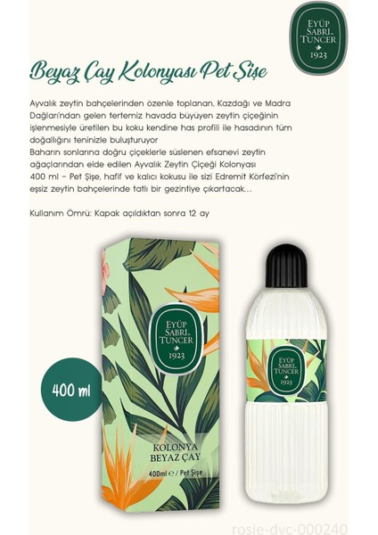 Beyaz Çay Kolonyası 3 Adet 400 ml ve Pamuk Rosıe 60'lı