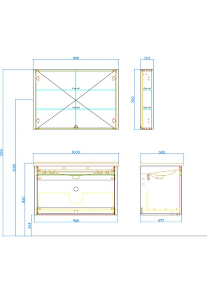 Vista 100 cm Koyu Meşe Banyo Dolabı Takımı 610100201224