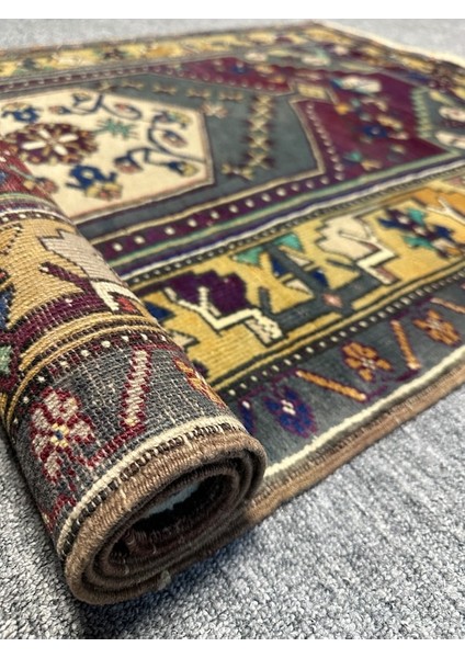 El Dokuma Eskitme Yahyalı Halısı 97X164 Sarı Mor %100 Yün Halı fırsatları