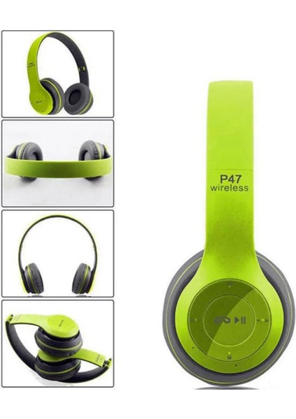Kulaküstü Katlanabilir Stereo Hafıza Kartı Girişli Bluetooth Kulaklık – Yeşil