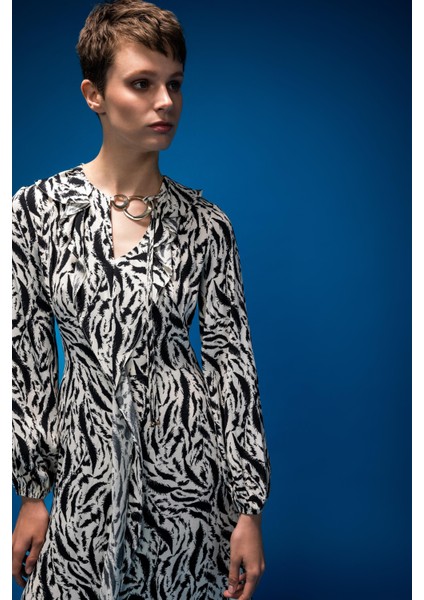 Aksesuarlı Zebra Desen Elbise 24W40326