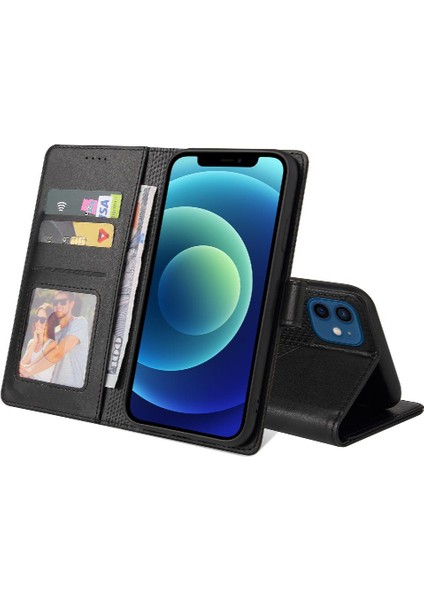 Iphone 12 Için Flip Case Kickstand Üç Kart Yuvaları Premium Deri (Yurt Dışından)