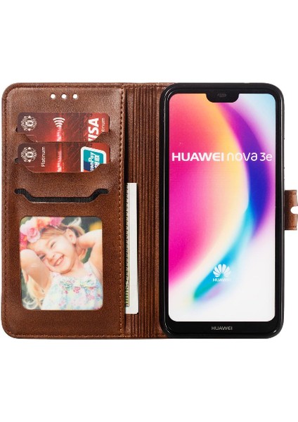 Huawei P20 Lite Için Cüzdan Durumda Tüm Yuvarlak Koruma Kabartmalı Kart Tutucu (Yurt Dışından)