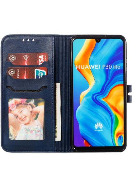 Huawei P30 Lite Kart Tutucu Kickstand Için Cüzdan Kılıf Tüm Yuvarlak Kabartmalı (Yurt Dışından)