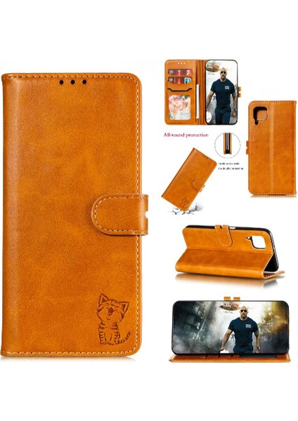 Huawei P40 Lite Manyetik Kapatma Kickstand Kabartmalı Kart Için Cüzdan Kılıf (Yurt Dışından)