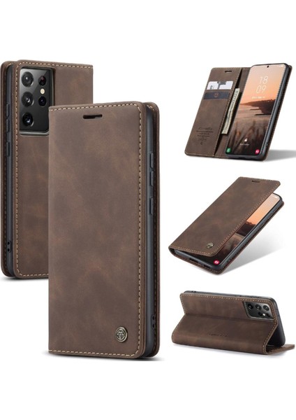 Samsung Galaxy S21 Ultra Kılıf Için Flip Case Kart Yuvası Kickstand Manyetik (Yurt Dışından)