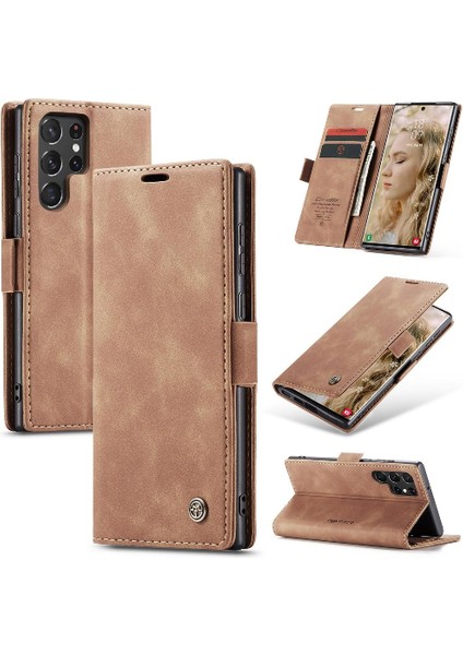 Samsung Galaxy S22 Için Flip Case Ultra Vintage Pu Deri Cüzdan Manyetik (Yurt Dışından)