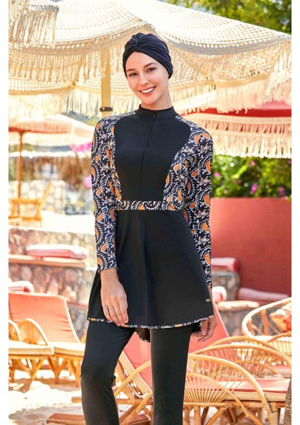 Likralı Tam Kapalı Tesettür Mayo Carolıne 4528 Siyah