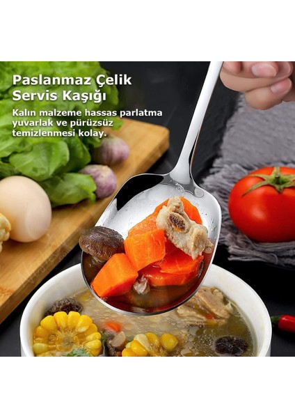 12'li Lüks Servis Kaşığı Seti Büyük Boy Paslanmaz Çelik Kaşık Salata Pasta Yemek Servis Mutfak Kaşığı fiyatları