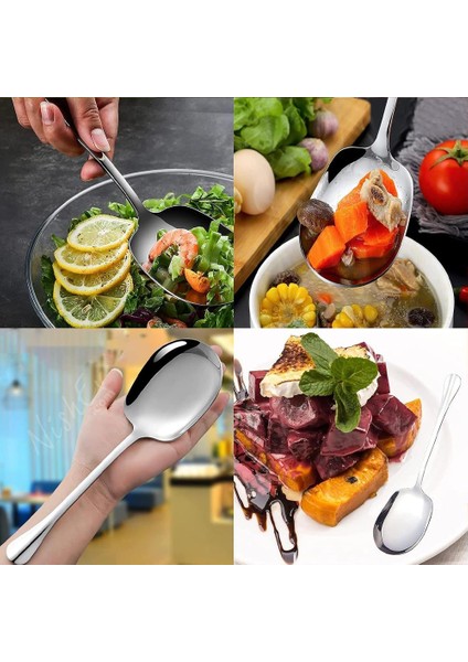 12'li Lüks Servis Kaşığı Seti Büyük Boy Paslanmaz Çelik Kaşık Salata Pasta Yemek Servis Mutfak Kaşığı fırsatları