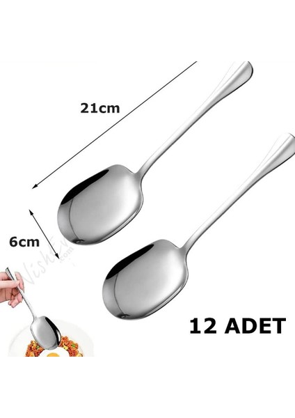 12'li Lüks Servis Kaşığı Seti Büyük Boy Paslanmaz Çelik Kaşık Salata Pasta Yemek Servis Mutfak Kaşığı indirimleri