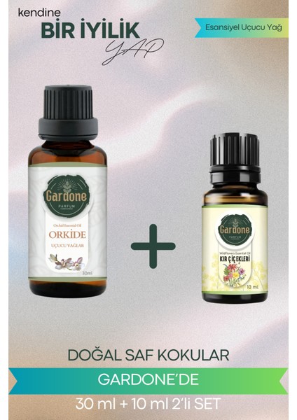 Orkide 30 ml + Kır Çiçekleri 10 ml (Oda Kokusu Aroma Terapi Buhurdanlık/difüzör Yağı) Set 2 Adet