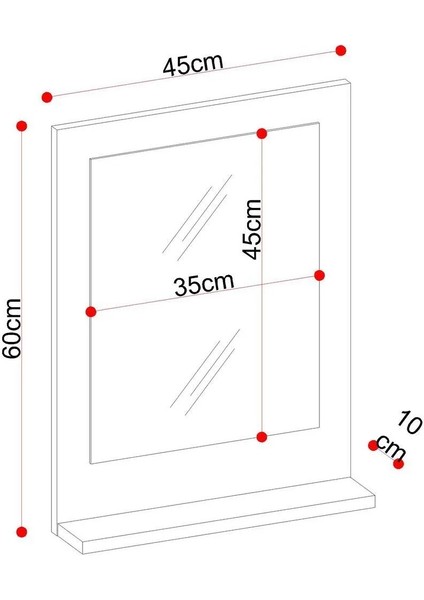 Banyo Aynası, DRESUAR,60X45 Siyah Mermer Renk Raflı Banyo Aynası