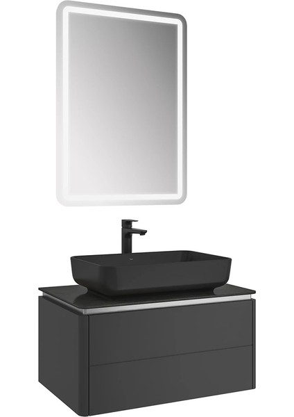 Lotus 80 cm Mat Siyah-Antrasit Banyo Dolabı Takımı 610100201418