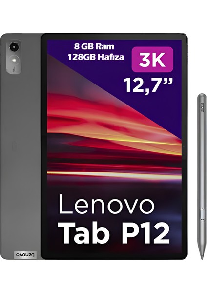 Tab P12 TB370FU 8gb + 128GB 3k 12.7'' Wifi Tablet ZACL0030TR + Lenovo Tab Pen Plus Hediyeli + Klavyeli Kılıf