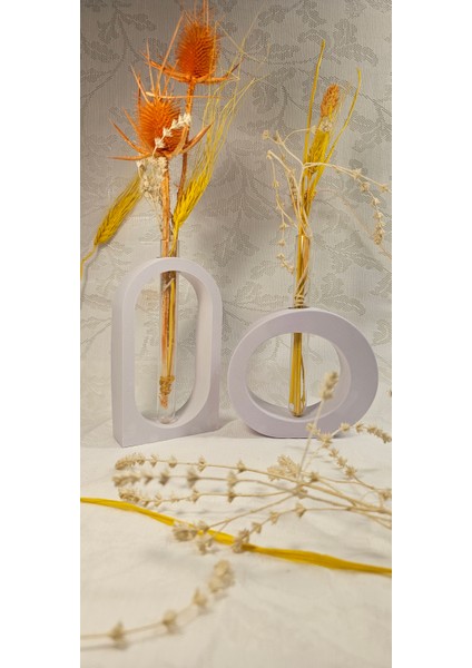 Lila Beton Kuru Çiçeklik Vazo,Dekoratif Vazo 2'Li Set(2 Adet Cam Tüp Dahil) fiyatları