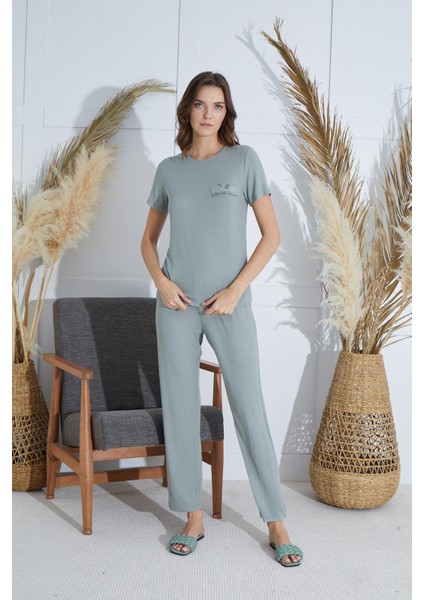 Kadın Kısa Kol Yeşil Pijama Takım C4T5N9O51