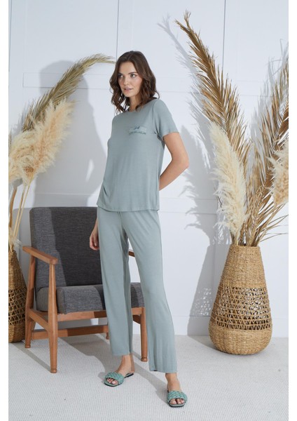 Kadın Kısa Kol Yeşil Pijama Takım C4T5N9O51