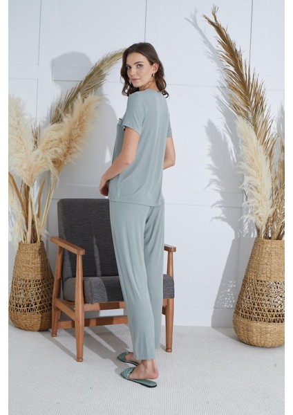 Kadın Kısa Kol Yeşil Pijama Takım C4T5N9O51