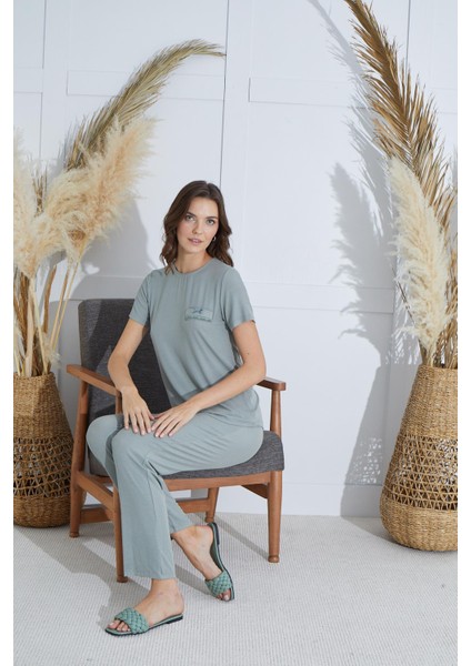 Kadın Kısa Kol Yeşil Pijama Takım C4T5N9O51