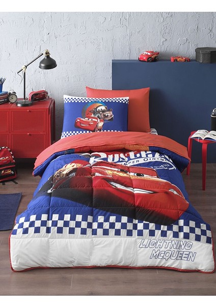 Lastikli Çarşaflı Lisanslı Tek Kişilik Çocuk Uyku Seti-Şimşek Mcqueen Cars Cyber Mavi