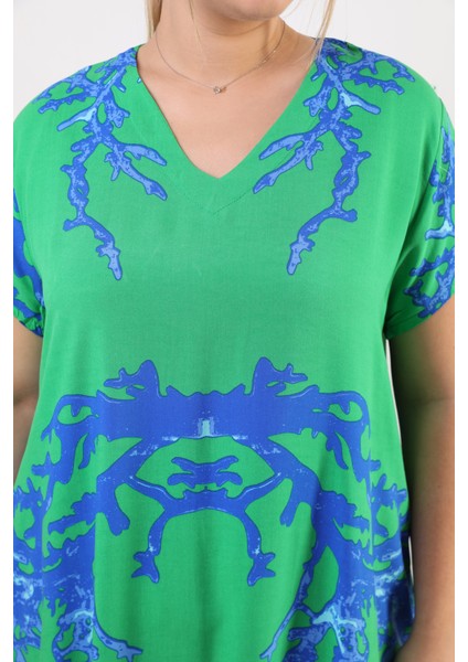 Yazlık Büyük Beden Viskon V Yaka Kısa Kol Elbise 2688 modelleri